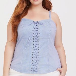 Torrid blue and white striped poplin lace up cami